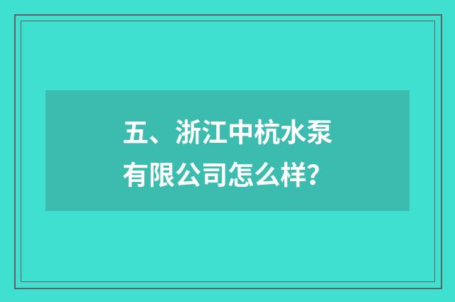 五、浙江中杭水泵有限公司怎么样？
