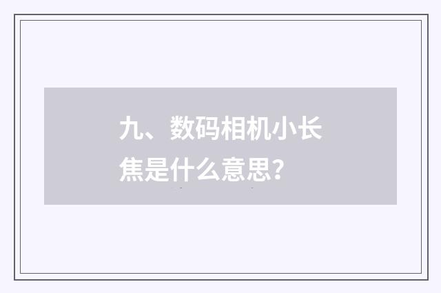 九、数码相机小长焦是什么意思？