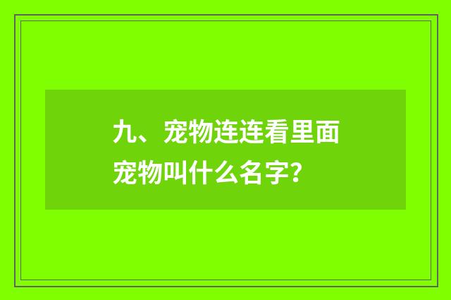 九、宠物连连看里面宠物叫什么名字?