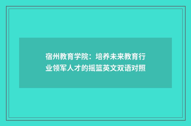 宿州教育学院：培养未来教育行业领军人才的摇篮英文双语对照