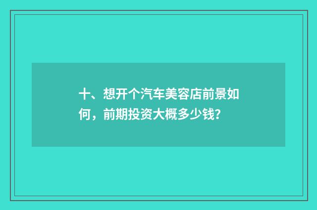 十、想开个汽车美容店前景如何,前期投资大概多少钱?