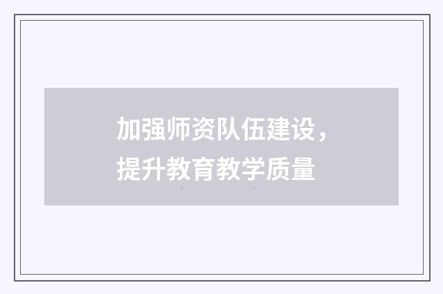 加强师资队伍建设，提升教育教学质量
