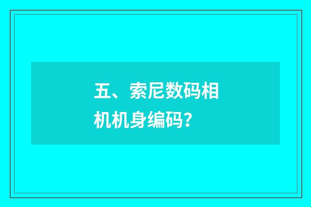 五、索尼数码相机机身编码?