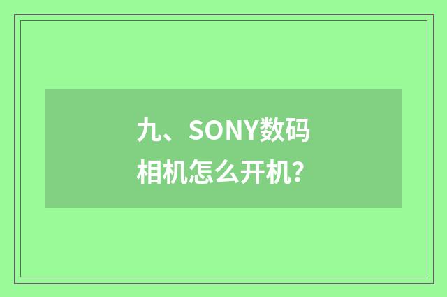 九、SONY数码相机怎么开机?