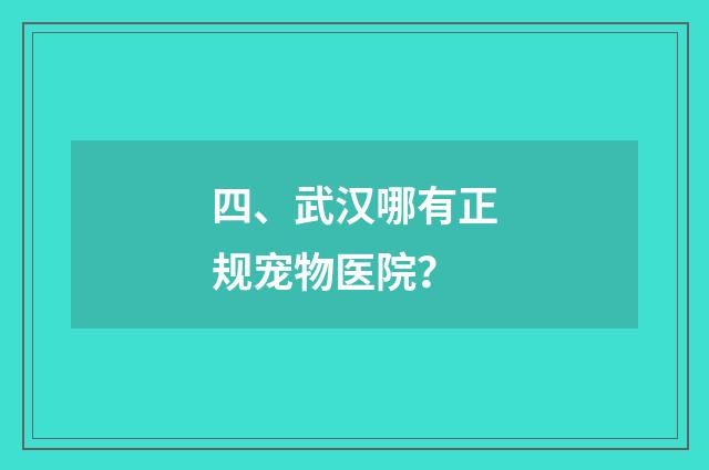 四、武汉哪有正规宠物医院？