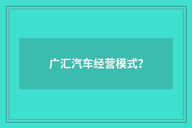 广汇汽车经营模式?