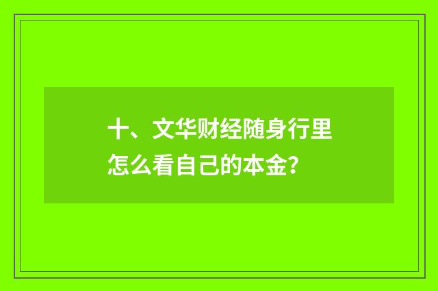 十、文华财经随身行里怎么看自己的本金？