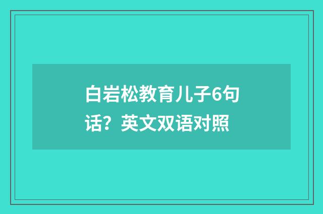 白岩松教育儿子6句话?英文双语对照