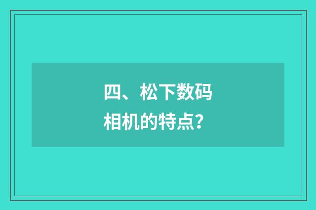 四、松下数码相机的特点?
