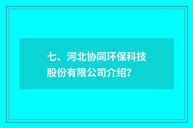 七、河北协同环保科技股份有限公司介绍?