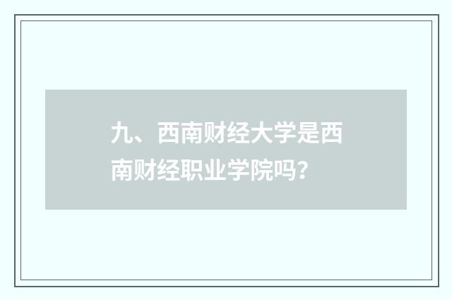 九、西南财经大学是西南财经职业学院吗？