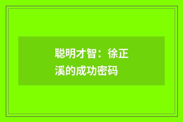 聪明才智:徐正溪的成功密码