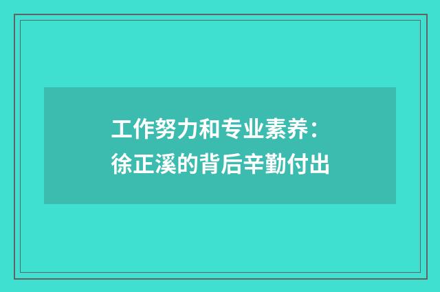 工作努力和专业素养：徐正溪的背后辛勤付出