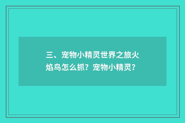 三、宠物小精灵世界之旅火焰鸟怎么抓?宠物小精灵?