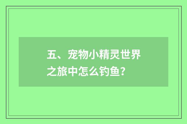 五、宠物小精灵世界之旅中怎么钓鱼?