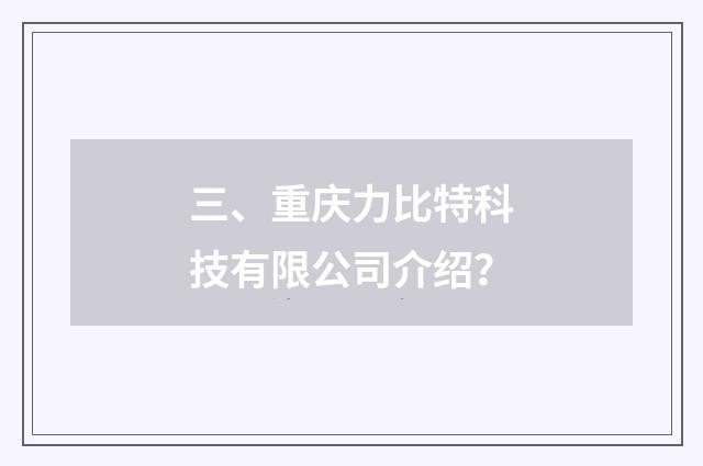 三、重庆力比特科技有限公司介绍?
