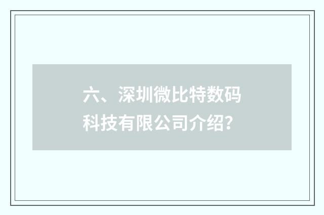 六、深圳微比特数码科技有限公司介绍?