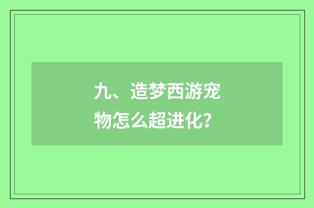 九、造梦西游宠物怎么超进化?