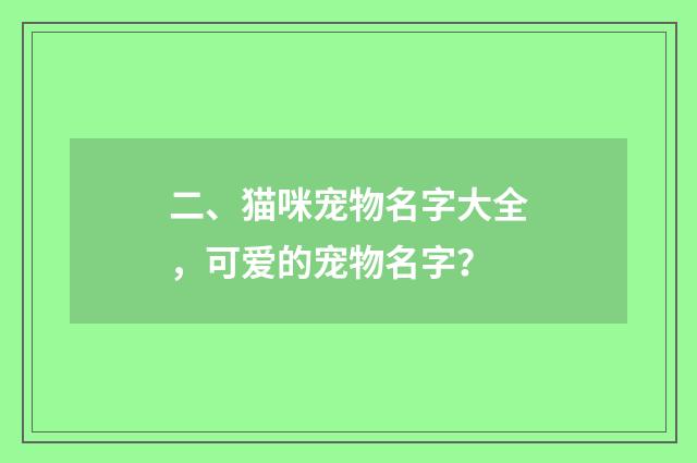 二、猫咪宠物名字大全,可爱的宠物名字?