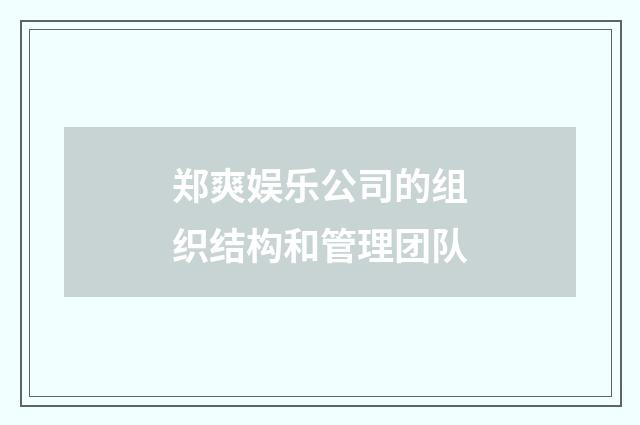 郑爽娱乐公司的组织结构和管理团队