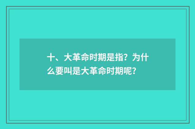 十、大革命时期是指?为什么要叫是大革命时期呢?