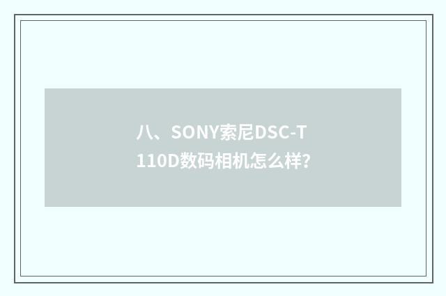 八、SONY索尼DSC-T110D数码相机怎么样?