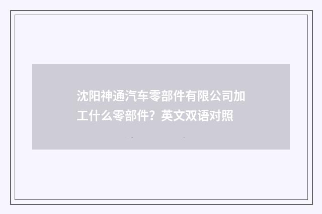 沈阳神通汽车零部件有限公司加工什么零部件?英文双语对照