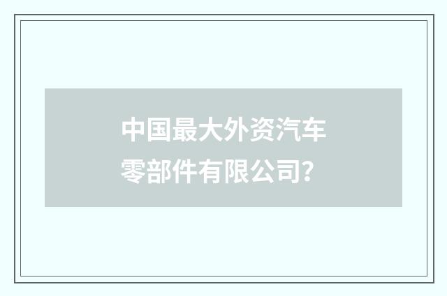 中国最大外资汽车零部件有限公司?