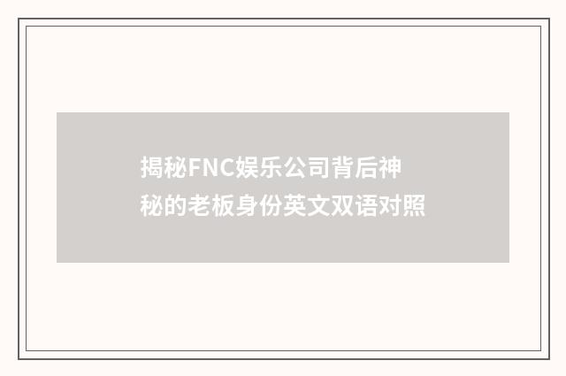 揭秘FNC娱乐公司背后神秘的老板身份英文双语对照