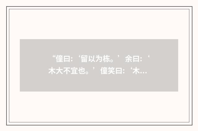 “僮曰:‘留以为栋。’余曰:‘木大不宜也。’僮笑曰:‘木一也,忽病其大。’”是什么意思?