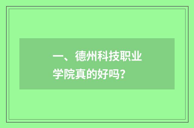 一、德州科技职业学院真的好吗?