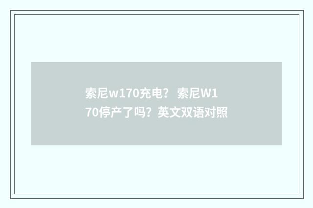 索尼w170充电? 索尼W170停产了吗?英文双语对照