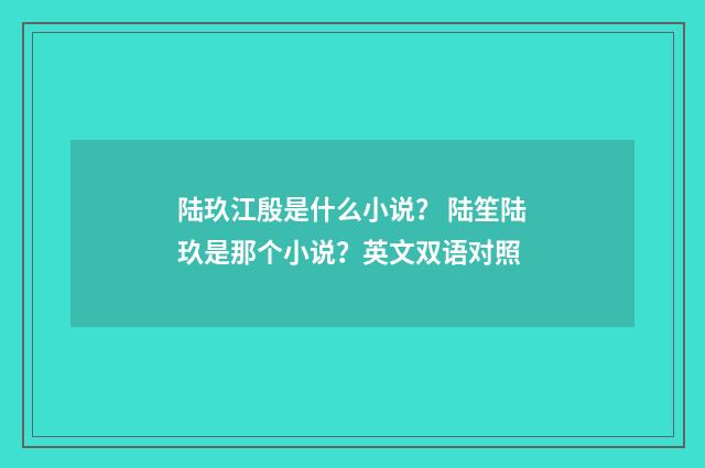 陆玖江殷是什么小说？ 陆笙陆玖是那个小说？英文双语对照