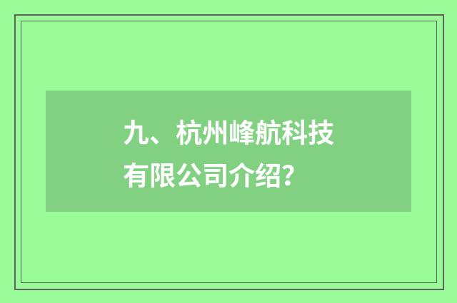 九、杭州峰航科技有限公司介绍?