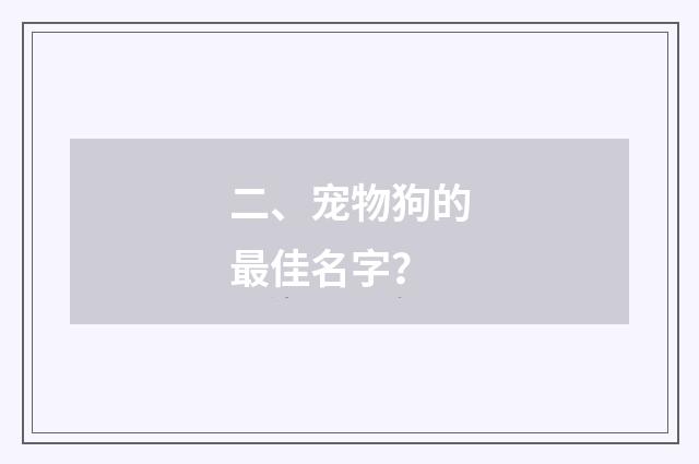 二、宠物狗的最佳名字？
