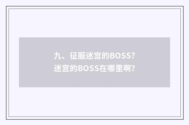 九、征服迷宫的BOSS?迷宫的BOSS在哪里啊?