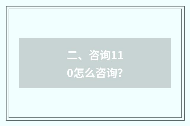 二、咨询110怎么咨询?
