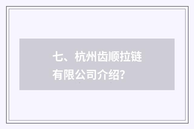 七、杭州齿顺拉链有限公司介绍?