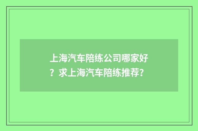 上海汽车陪练公司哪家好？求上海汽车陪练推荐？
