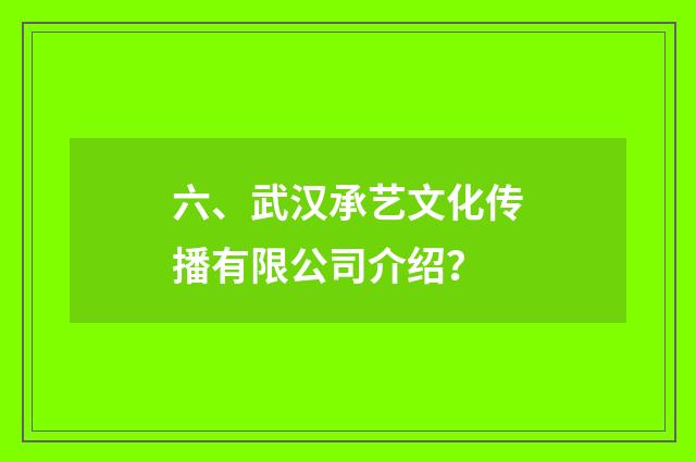 六、武汉承艺文化传播有限公司介绍?