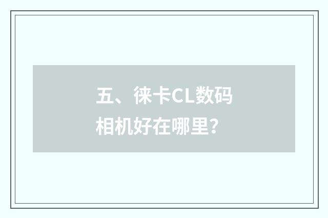 五、徕卡CL数码相机好在哪里？