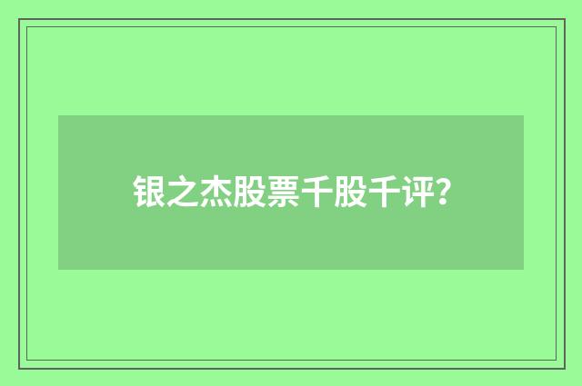银之杰股票千股千评？