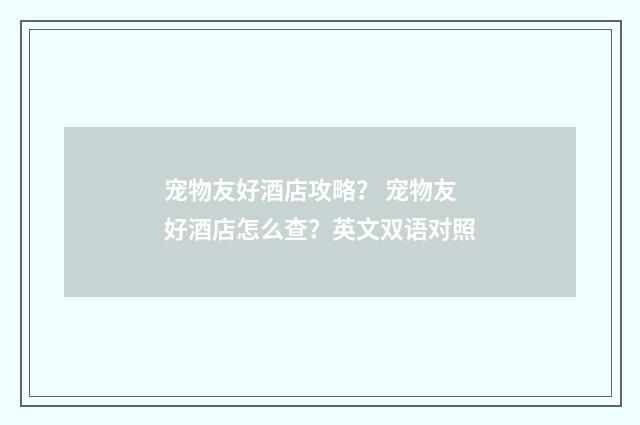 宠物友好酒店攻略? 宠物友好酒店怎么查?英文双语对照