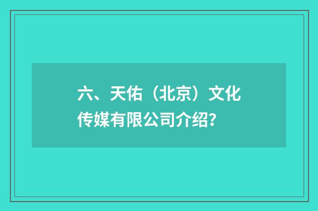六、天佑(北京)文化传媒有限公司介绍?