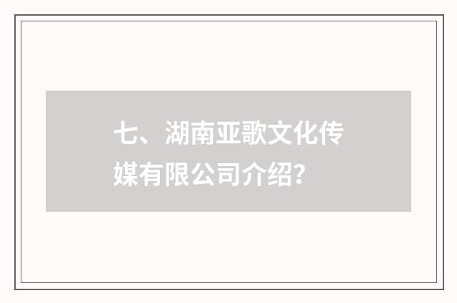 七、湖南亚歌文化传媒有限公司介绍？