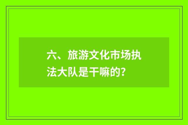 六、旅游文化市场执法大队是干嘛的?