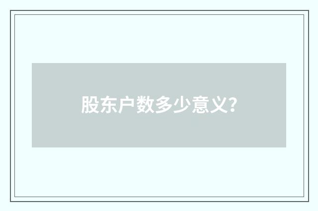 股东户数多少意义？