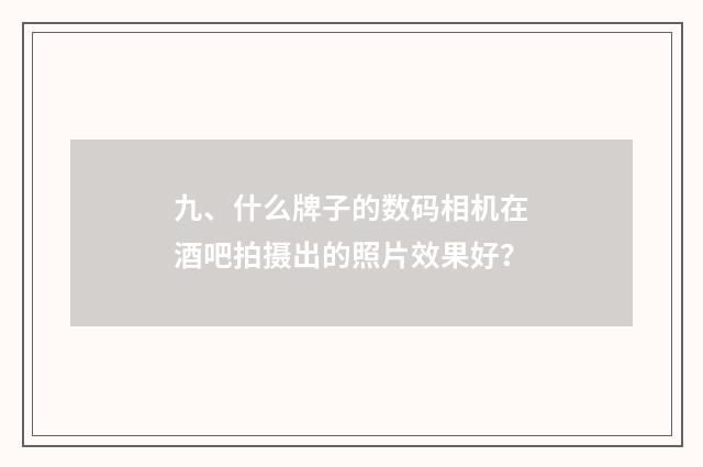 九、什么牌子的数码相机在酒吧拍摄出的照片效果好？