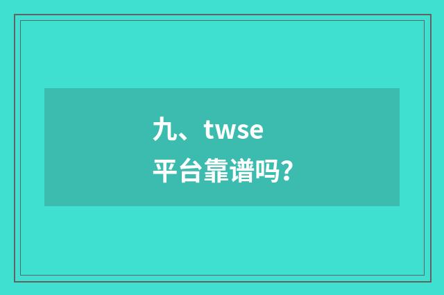 九、twse平台靠谱吗？