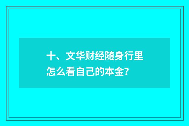 十、文华财经随身行里怎么看自己的本金？